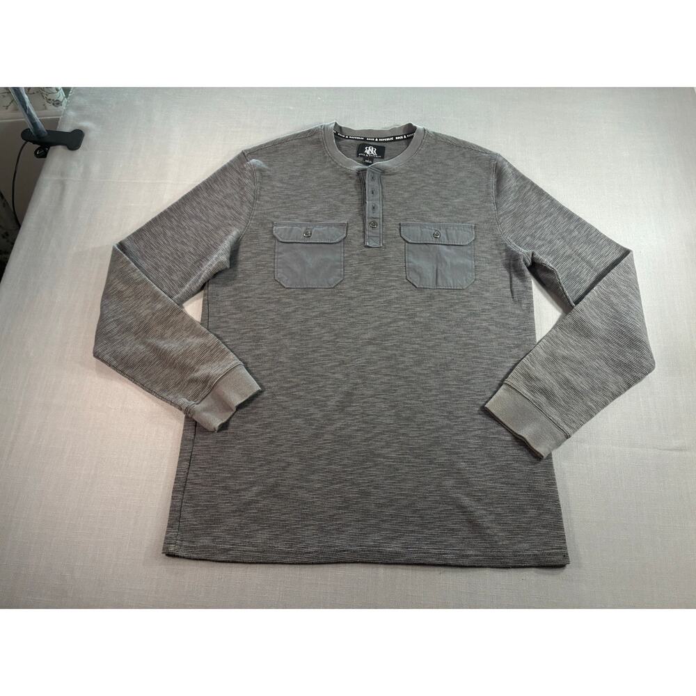 Rock & Republic Gray Waffle Knit Henley Shirt Mens Large Long Sleeve Pockets
